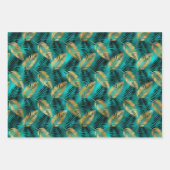 グラムパーム葉金ゴールドブラックティール(緑がかった色)ホイルフェイク ラッピングペーパーシート (正面)