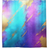 グラムパー動揺してプルターコイズ金ゴールド シャワーカーテン (正面)