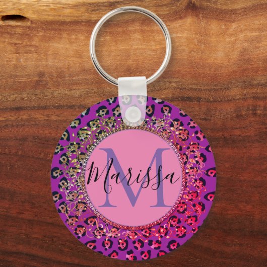 グラムヒョウ桃色と紫モノグラム キーホルダー (正面)