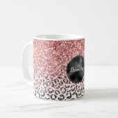 グラムピガーリーンク白黒ヒョウ印刷グリッター コーヒーマグカップ (正面左)