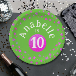 グラムピクールックグリーングリッタースターズキッド誕生日 ペーパープレート