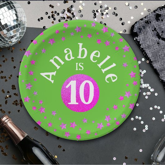 グラムピクールックグリーングリッタースターズキッド誕生日 ペーパープレート