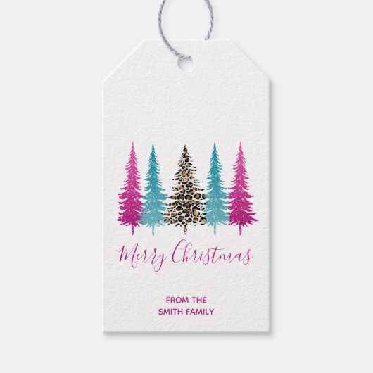 グラムピンクとターコイズのクリスマス ギフトタグ (正面)