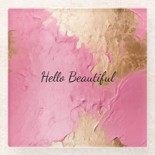 グラムピンクと金ゴールド ガラスコースター (正面)