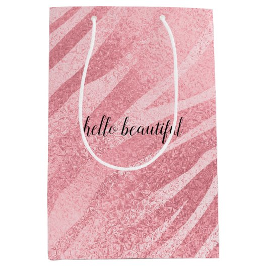 グラムピンクのゼブラ印刷 ミディアムペーパーバッグ (正面)