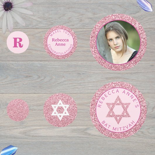 グラムピンクエレガントガール写真バルミツワーパーティー コンフェッティ