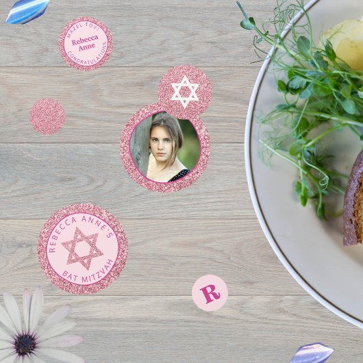 グラムピンクエレガントガール写真バルミツワーパーティー コンフェッティ