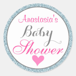 グラムピンクガーリーライトスカイブルーグリッターベビーシャワー ラウンドシール