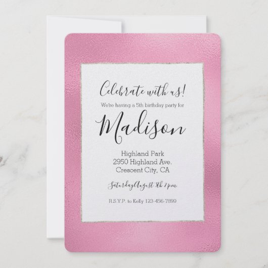 グラムピンクグラデーション誕生日 招待状 (正面)