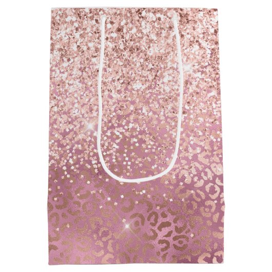 グラムピンクグリジーグリッターヒョウ印刷 ミディアムペーパーバッグ (裏面)