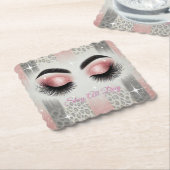 グラムピンクグリッターまつげ スクエアペーパーコースター (アングル)