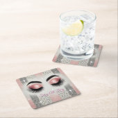 グラムピンクグリッターまつげ スクエアペーパーコースター (インサイチュ)
