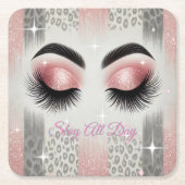 グラムピンクグリッターまつげ スクエアペーパーコースター (正面)