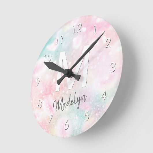 グラムピンクグリッターパステルパガーリーターン ラウンド壁時計 (傾斜)