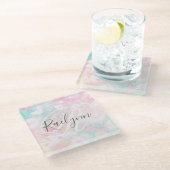 グラムピンクグリッターパステルパタガーリーーン ガラスコースター (アングル)