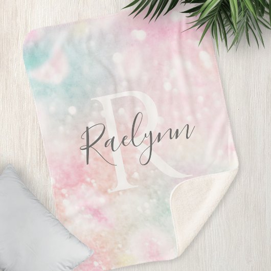 グラムピンクグリッターパステルパタガーリーーン シェルパブランケット