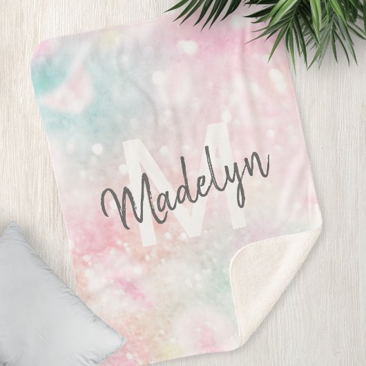 グラムピンクグリッターパステルパタガーリーーン シェルパブランケット