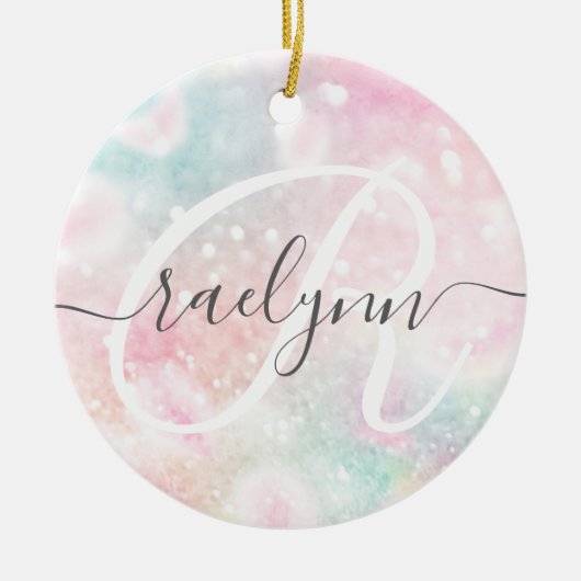 グラムピンクグリッターパステルパタガーリーーン セラミックオーナメント (正面)