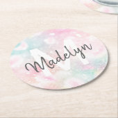 グラムピンクグリッターパステルパタガーリーーン ラウンドペーパーコースター (アングル)