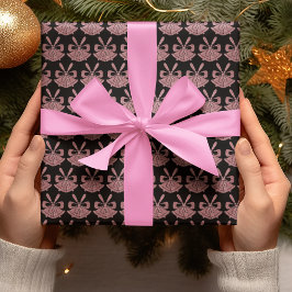 グラムピンクグリッターベルズオンブラックホリデー ラッピングペーパー