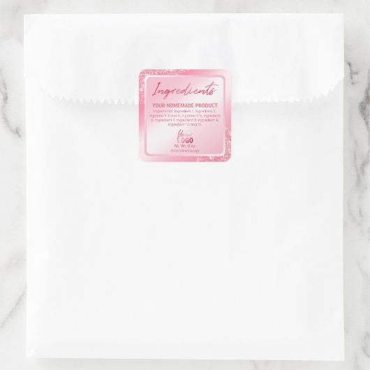 グラムピンクグリッター箔の原料ラベル スクエアシール (バッグ)