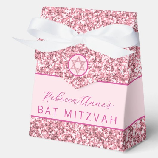 グラムピンクシックフェイクグリッターバルミツワーパーティー フェイバーボックス (正面)