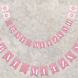 グラムピンクスパークルガールシックエレガントバルミツワー バンティングフラッグ