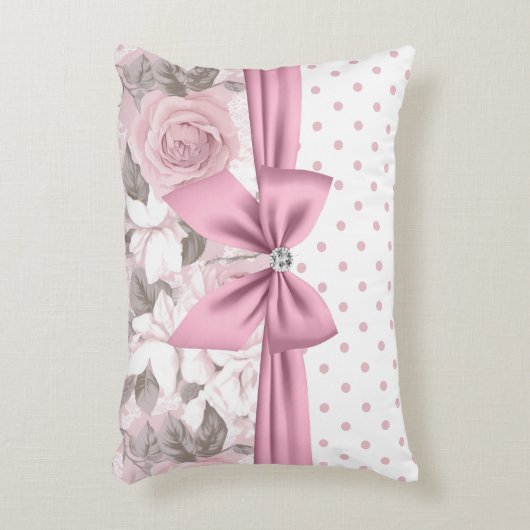 グラムピンクダイヤモンドボウフローラ水玉模様 アクセントクッション (正面(垂直))