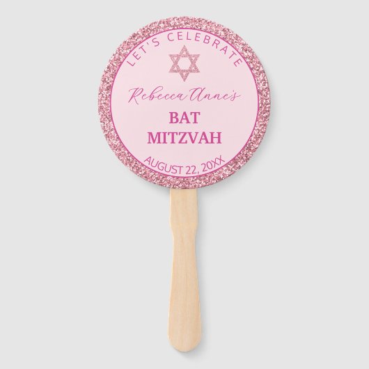 グラムピンクトレンディーガールフォトバルミツワーパーティー ハンドファン (正面)