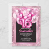 グラムピンクバルーン甘い16誕生日招待状 招待状 (正面)