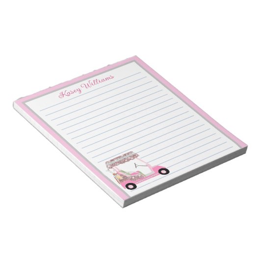 グラムピンクパーソナライズされたゴルフカート名の並び ノートパッド (アングル)