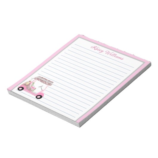 グラムピンクパーソナライズされたゴルフカート名の並び ノートパッド (回転)