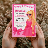 グラムピンクパーティーガールデザイン | スタイリッシュ誕生日 招待状