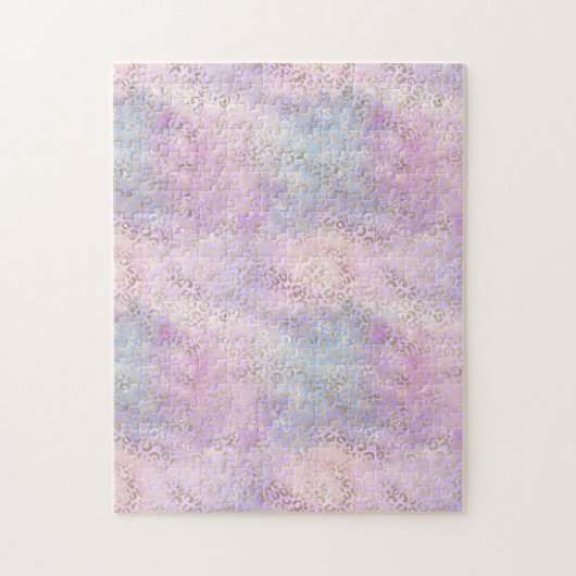 グラムピンクパープルアクア金ゴールドレオパードプリント ジグソーパズル (縦)