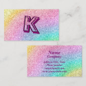 グラムピンクパープルブルーグリッタースパークルモノグラム 名刺 (正面/裏面)