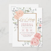 グラムピンクフラワー色彩の鮮やかズ春ブライダルシャワー インビテーションポストカード (正面/裏面)