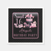 グラムピンクブラックファッションスウィート16バースデーパーティー スタンダードカクテルナプキン (正面)