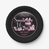 グラムピンクブラックファッションスウィート16バースデーパーティー ペーパープレート (正面)
