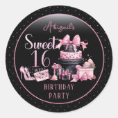 グラムピンクブラックファッションスウィート16バースデーパーティー ラウンドシール (正面)