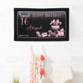 グラムピンクブラックファッションスウィート16バースデーパーティー 横断幕 (インサイチュ)