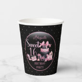 グラムピンクブラックファッションスウィート16バースデーパーティー 紙コップ (正面)