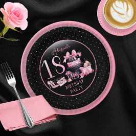 グラムピンクブラックファッション18thバースデーパーティー ペーパープレート