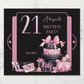 グラムピンクブラックファッション21歳の誕生日パーティー スパークリングワインラベル (シングルラベル)
