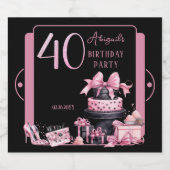 グラムピンクブラックファッション40th誕生日パーティー スパークリングワインラベル (シングルラベル)