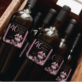 グラムピンクブラックファッション40th誕生日パーティー スパークリングワインラベル