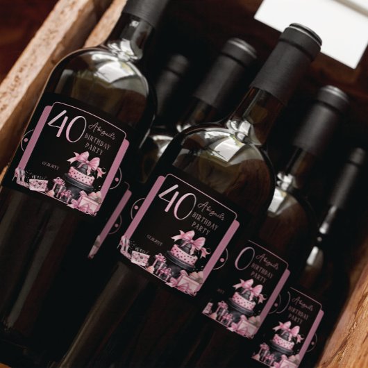 グラムピンクブラックファッション40th誕生日パーティー スパークリングワインラベル