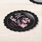 グラムピンクブラックファッション40th誕生日パーティー ペーパーコースター (アングル)
