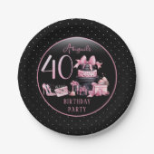 グラムピンクブラックファッション40th誕生日パーティー ペーパープレート (正面)
