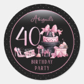 グラムピンクブラックファッション40th誕生日パーティー ラウンドシール (正面)