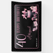 グラムピンクブラックファッション40th誕生日パーティー 横断幕 (縦)
